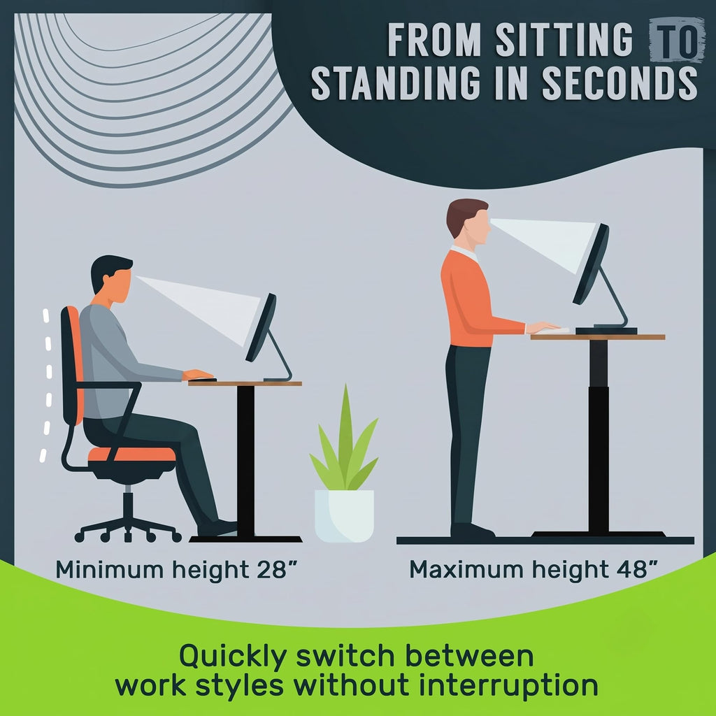 Electric Standing Desk Frame 60 x 24 Inch Tabletop - Motorized Workstation Two Leg Stand Up Desk with Memory Settings