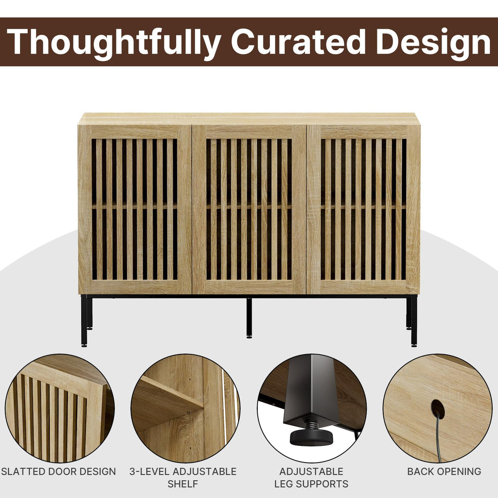 Buffet Cabinet with Storage, 47" Farmhouse Console Table with Metal Base and Adjustable Shelves, Sideboard Coffee Bar