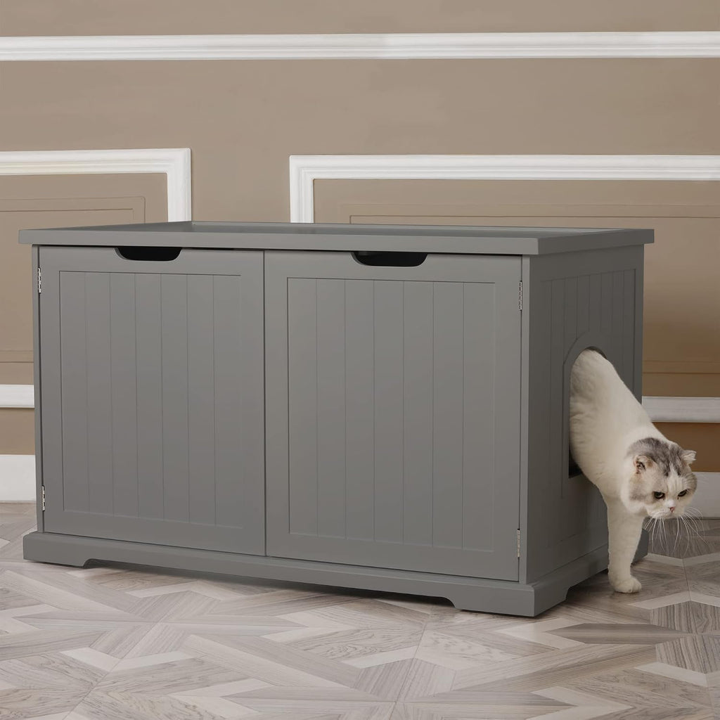 Cat Washroom Bench, Adjustable Partition, Gray
