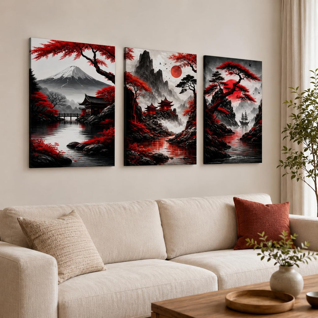 3 Piece Wall Art 16 x 20 Inches, Framed Canvas Set, Modern Botanical Vase Wall Decor Bedroom Office Hallway, Neutral
