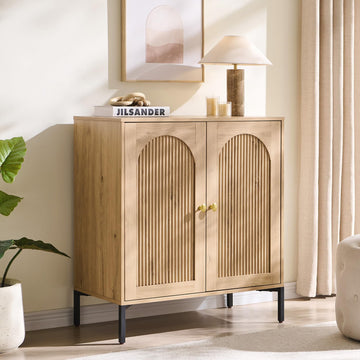 Modern Sideboard Buffet Cabinet, 34" Tall Fluted Arched Buffet Cabinet with Storage and Adjustable Shelves, Wooden