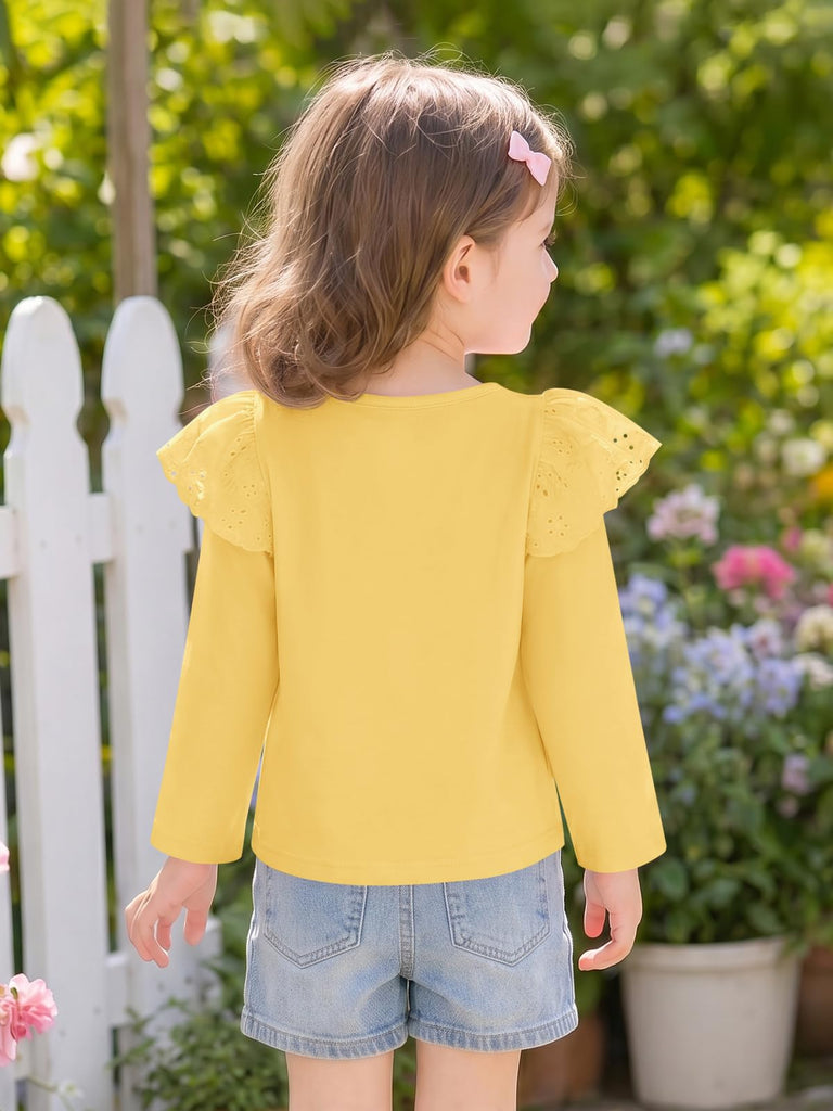Toddler Baby Girl Ruffle Long Sleeve Shirts Cute Crew Neck Tops