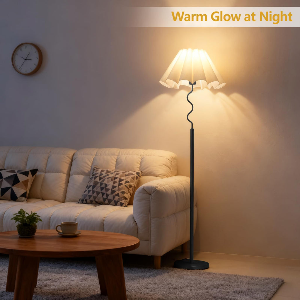 Modern Floor Lamp with 3 Color Temperatures, Foot Switch Standing Lamps, Tall LED Standing Lamps, Beige Linen Shade