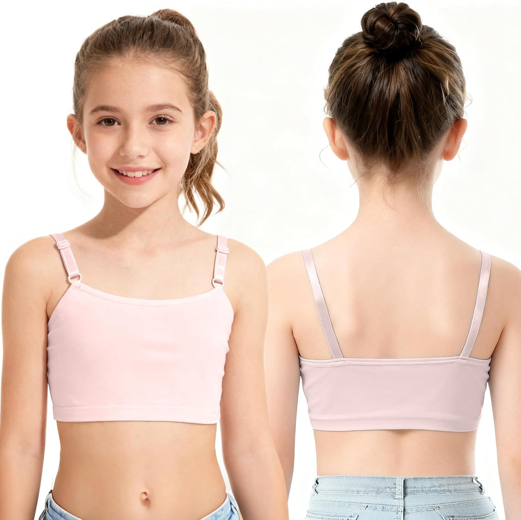 Girls Training Bra, Soft Cotton Cami Bralette, Pack, Double Layer Design, No Pads