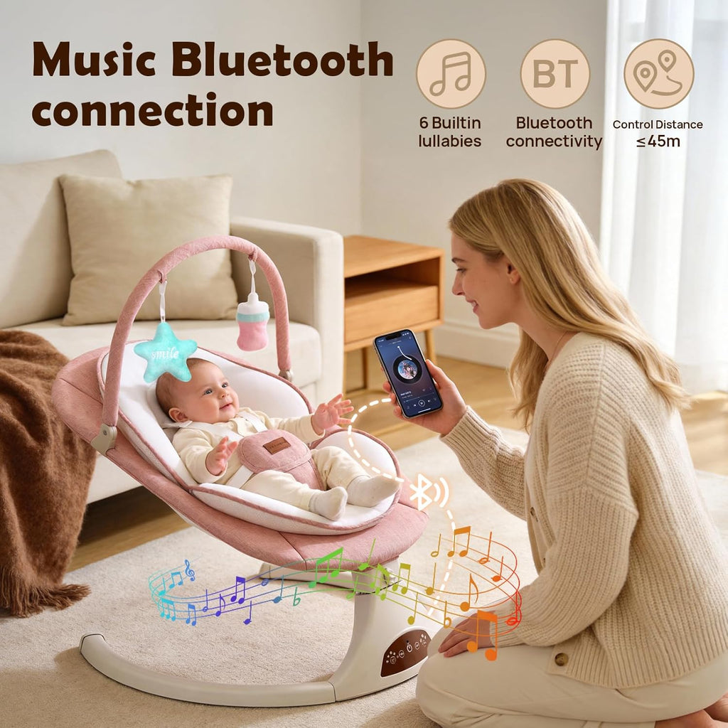 Pink Infant Swing with Safety Lock Speed Bluetooth Music & Timer