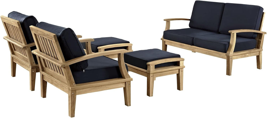 Marina Premium Grade A Teak Wood 5-Piece Outdoor Patio Furniture Set in Natural Navy