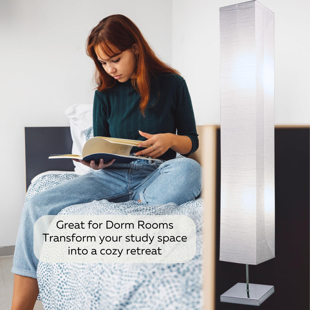 Rice Paper Floor Lamp Set of 2-59" Tall Japanese Paper Lantern Floor Lamps with Chrome Base and Foot Switch, 10" Shade