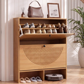 Shoe Cabinet with 2 Flip Drawers, Narrow Shoe Storage Cabinet