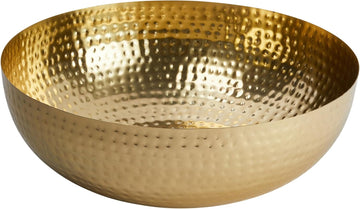 Co-Op Round Hammered Metal Bowl, Gold Finish, 14"