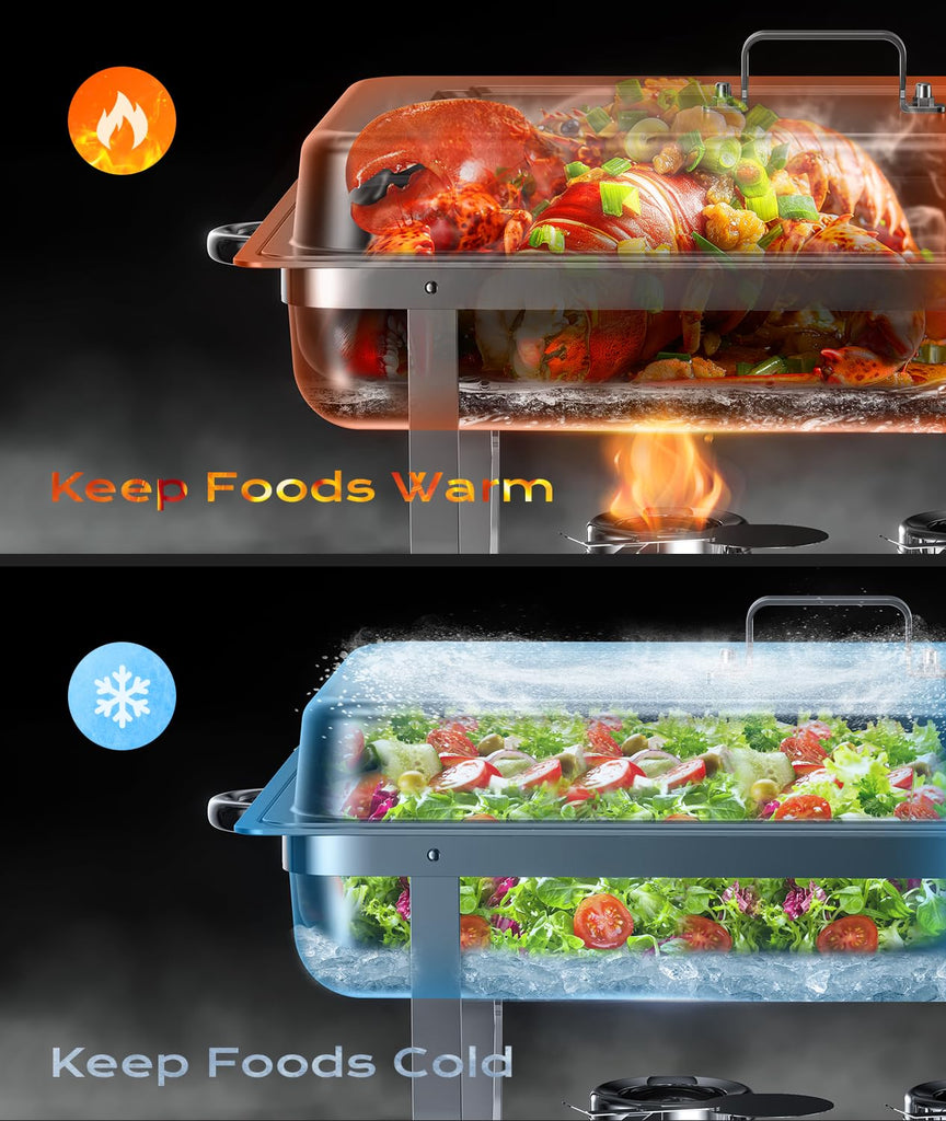 Chafing Dishes for Buffet 4 Pack, [Ultrasonic Mirror Polishing] Chafing Dish Buffet Set 9QT, [Rolled Edge Finger