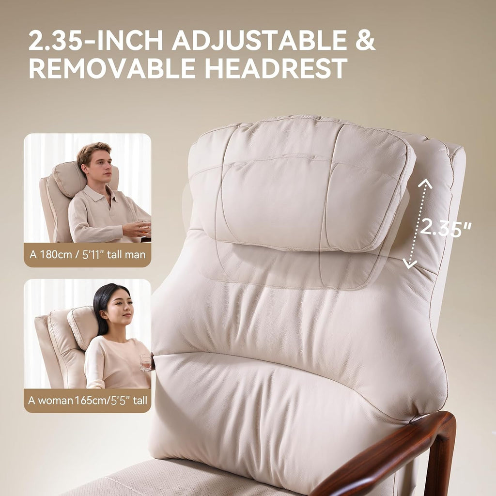 M7 Power Recliner Chair for Adults, Real Leather | Adjustable Lumbar Support & 5-Min Rhythmic Stretch 160° Reclining