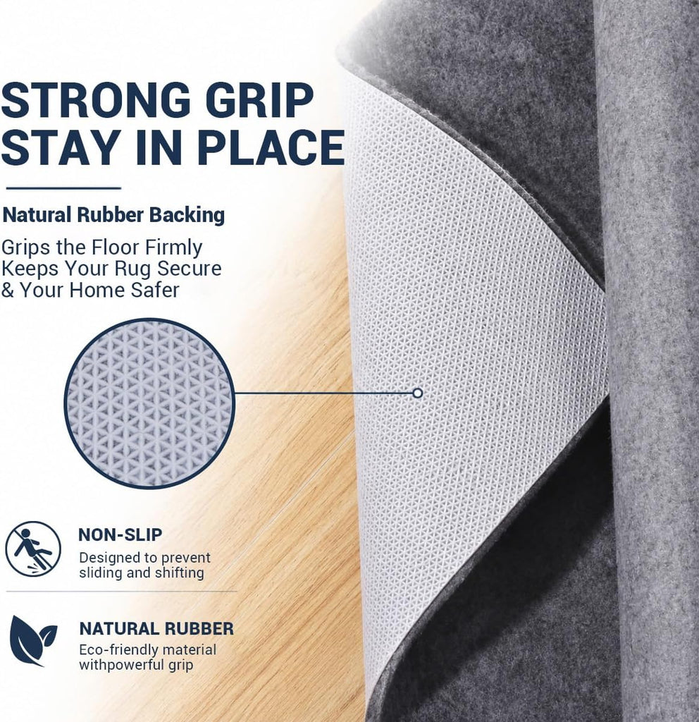Non Slip Rug Pad 8x10 Ft, 1/8 Inch Thin Felt & Rubber Backing, Non Skid Rug Gripper for Hardwood Floors, Anti-Slip - Set of 80