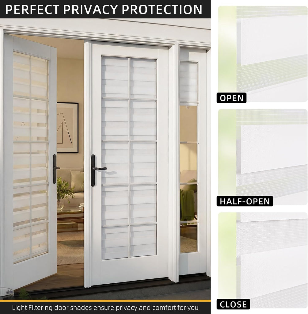 No Drill Zebra Blinds for French Door, 32 5/8" W x 72" L, White | Cordless Blinds for Door with 32" Covering Width
