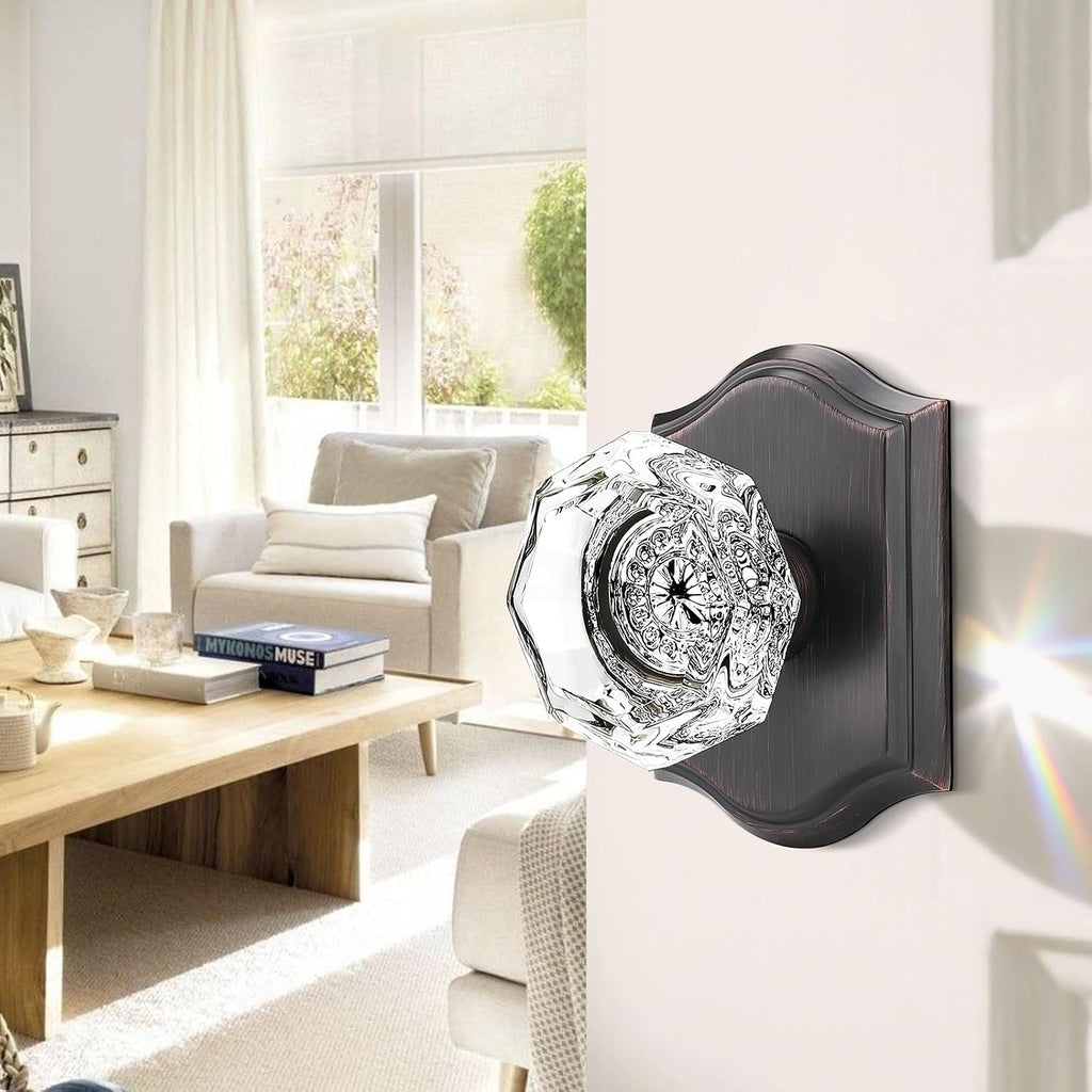 Crystal Interior Dummy Door Knobs, Non-Turning Decorative Inactive Knobs for Single Side for Closet/French Doors, Oil