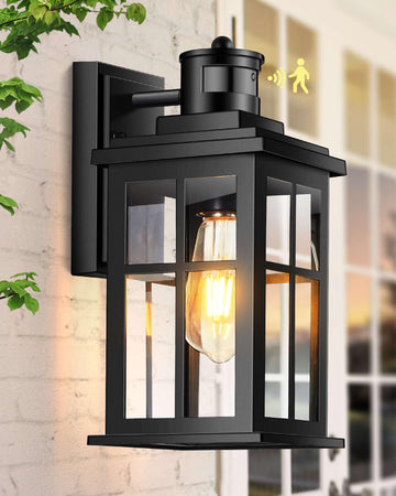 Motion Sensor Outdoor Light, Black Porch Light Dusk to Dawn, Waterproof Outdoor Motion Sensor Light, Anti-Rust