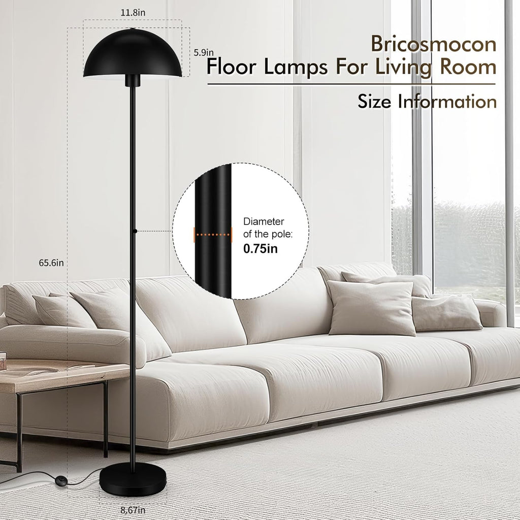 Floor Lamp, Industrial Black Floor Lamps, 65.6in Standing Lamp, Retro Mushroom Dome Shade, Whole Metal, E26 Socket