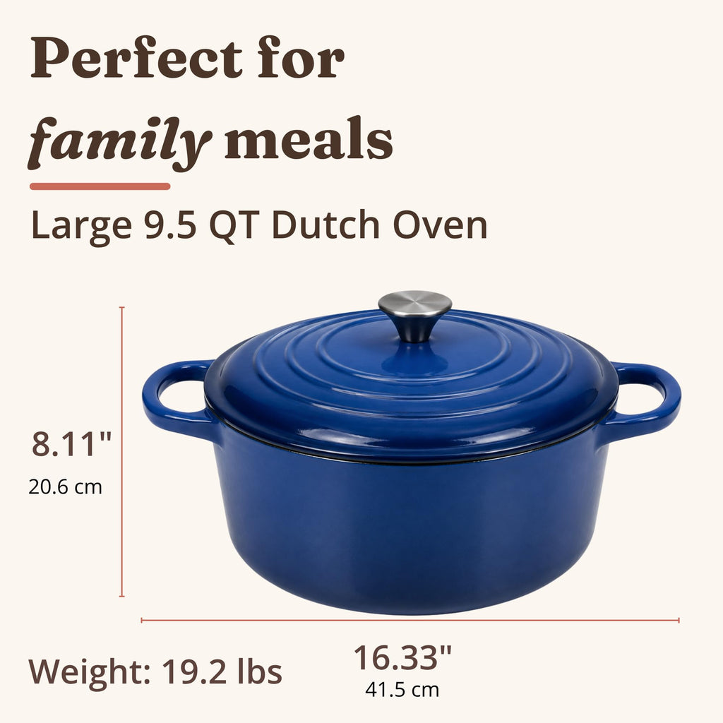 10 qt Dutch Oven Approx, 9.5 qt Enameled Cast Iron Dutch Oven