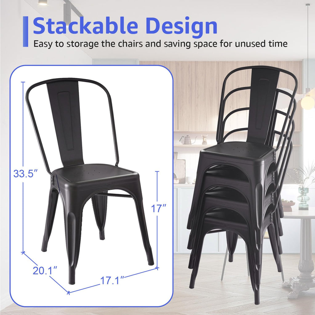 Metal Patio Chairs-Outdoor Chairs Set of 4, Dining Kitchen Metal Chairs, Height Restaurant Stackable Chair Side Bar