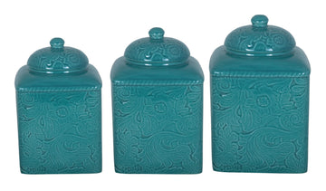 Savannah 3 Piece Ceramic Turquoise Canister Set