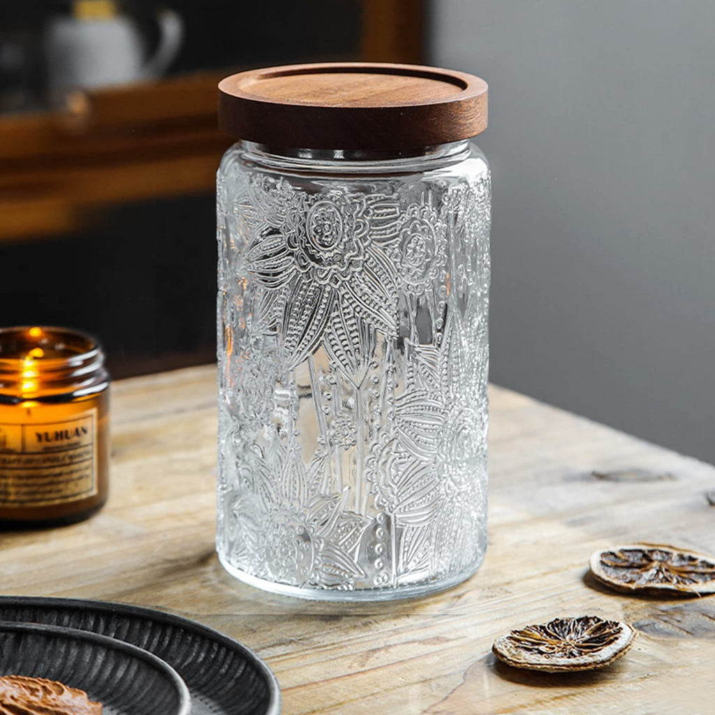35oz/1000ml Glass Storage Jars with Nature Wood Lids, Airtight Food Storage Containers Organization, Large Capacity