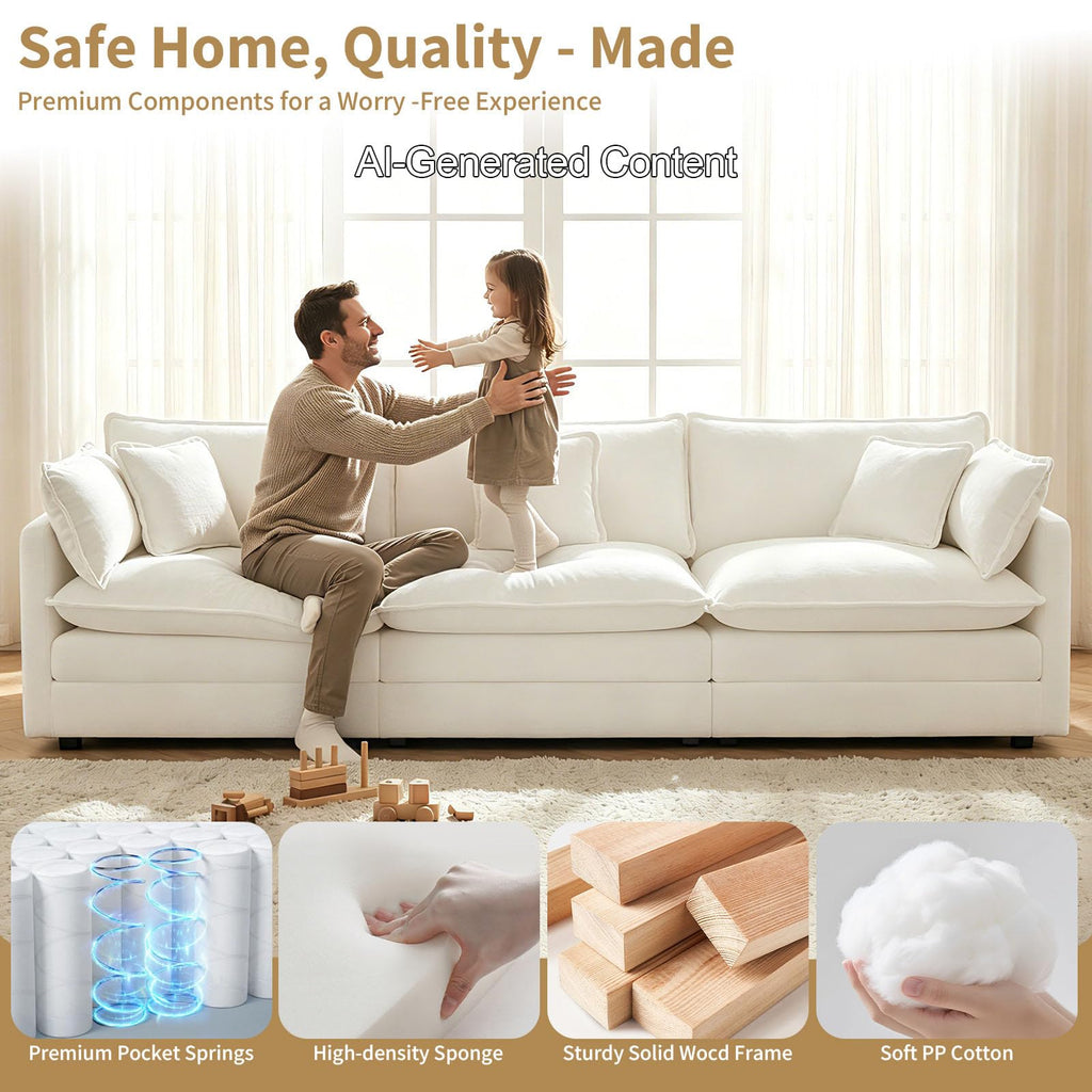 112" Beige Modular 3 Seater Cloud Sectional Couches