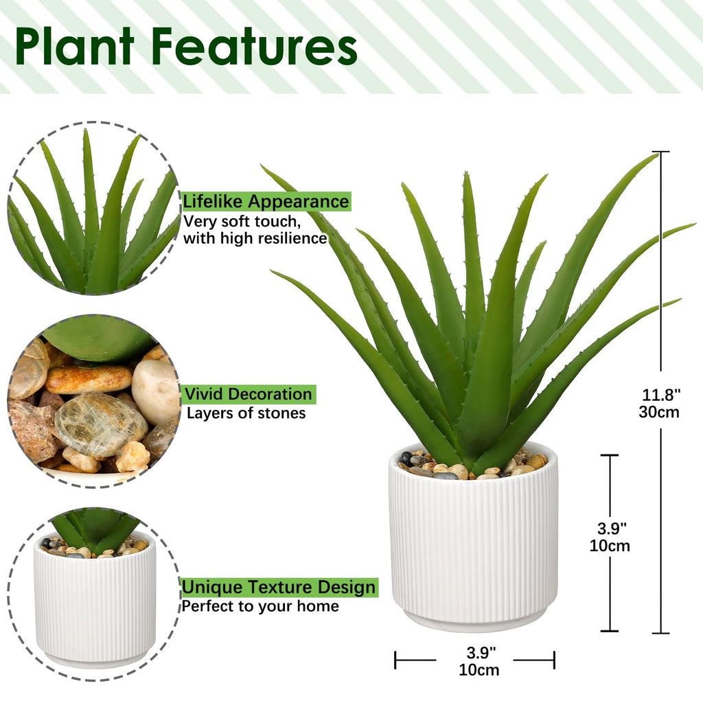 Artificial Succulent Aloe Plants 12 Inch Faux Succulents with Ceramic Pot Fake Aloe Potted Plant Indoor Bathroom