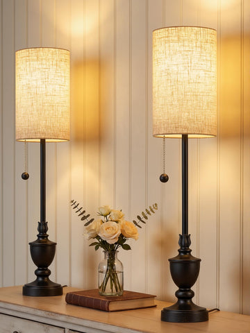 Buffet Table Lamps Set of 2, 28" Tall Skinny Black Res Lamp