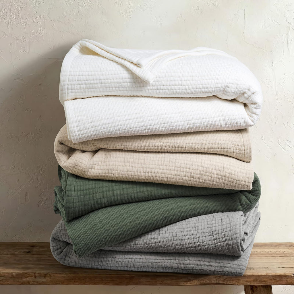 Cotton Gauze Matelassé Coverlet Set, Soft Oat
