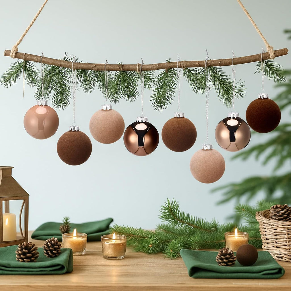 12 Pcs Neutral Christmas Ball Ornaments, 3.15" Velvet and Glass Set