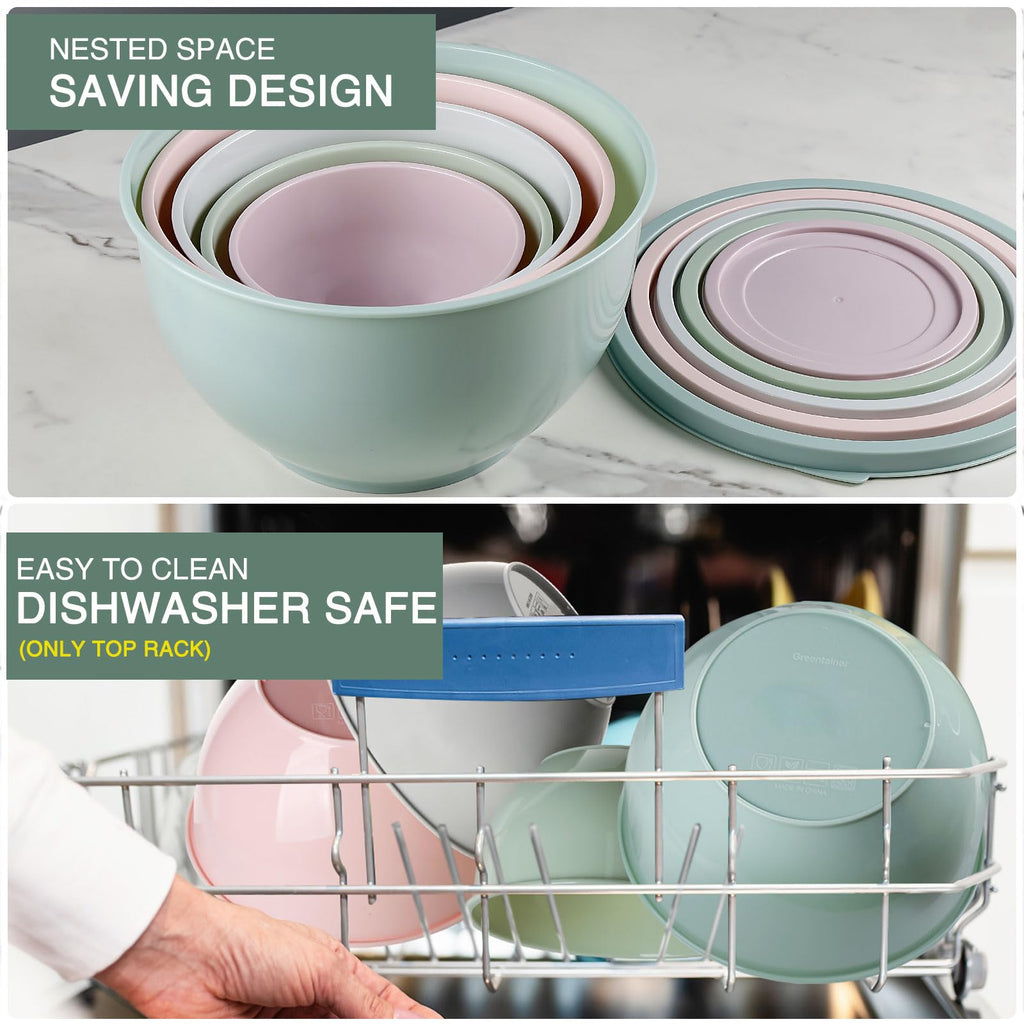 Plastic Mixing Bowls with Lids Set, 5 Set Nesting Bowls for Mixing, Baking, Prepping, Cooking and Serving Food