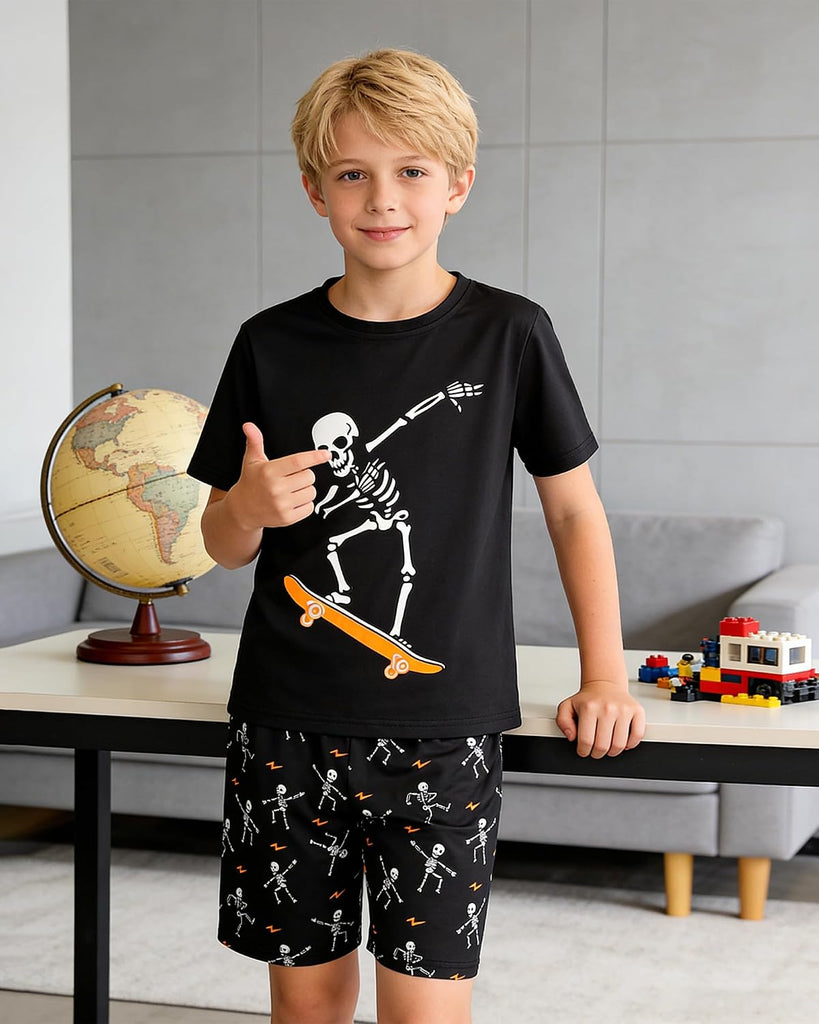 Boys Pajamas Sets Glow in Dark Summer Short Sleeve Sleepwear Skull Kids Pjs