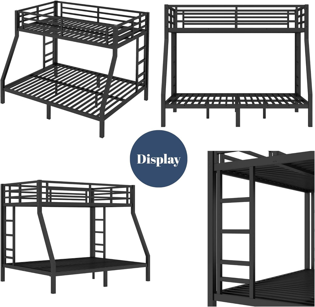 Twin Over Full Bunk Bed with Ladders, Metal Bunk Beds Frame with Full-Length Guardrails