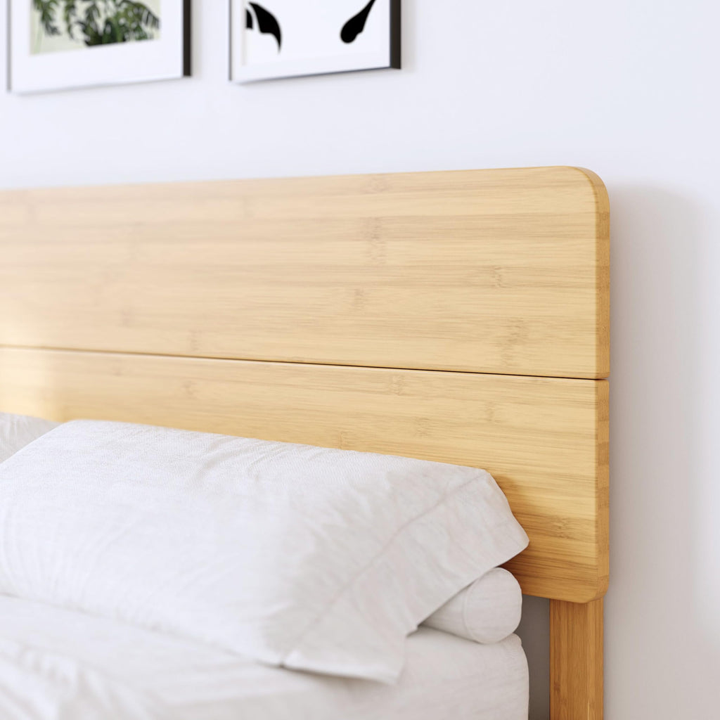 14" Full Size Bamboo Wood Platform Bed Frame with Headboard, Natural