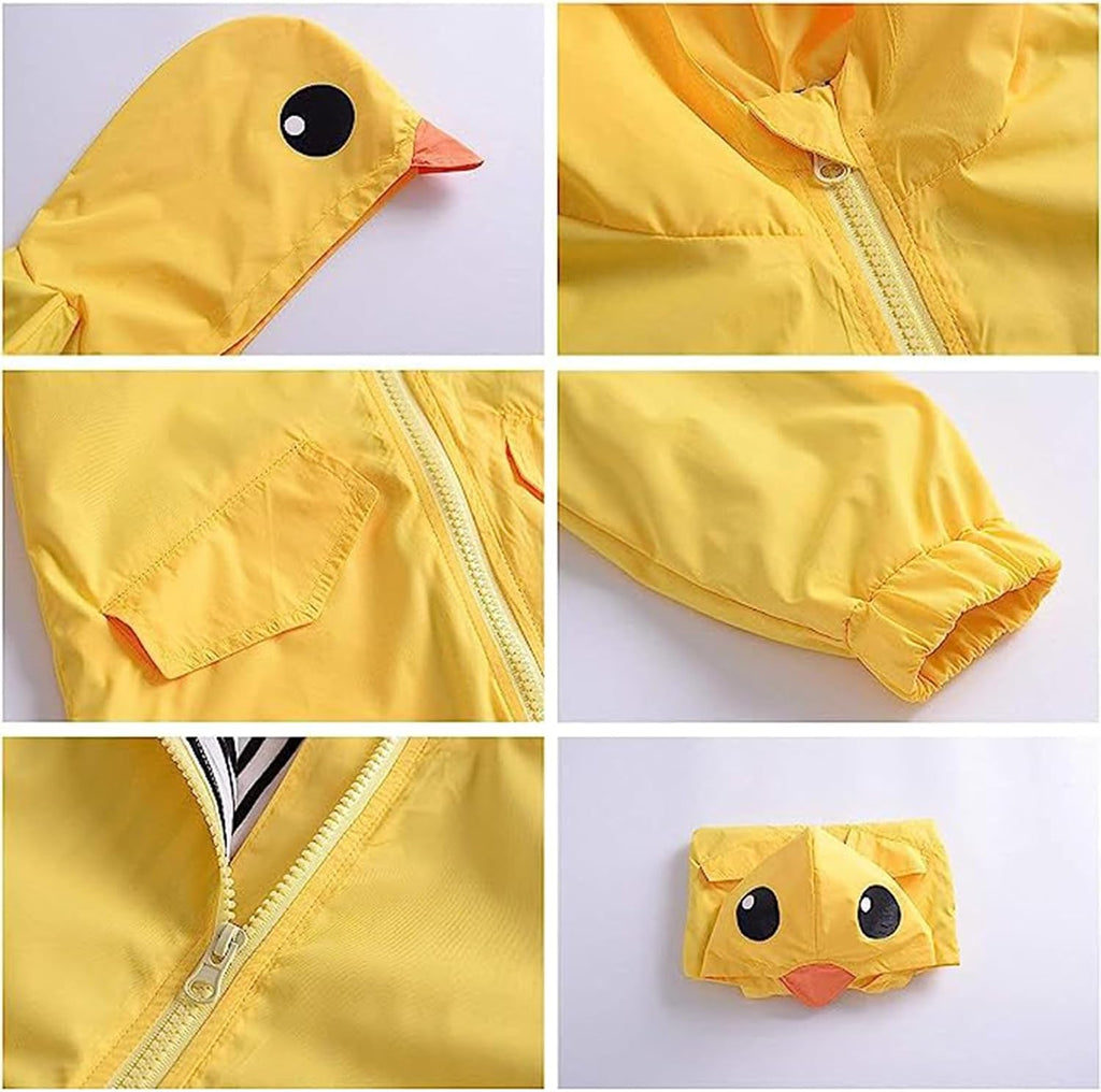 Toddler Baby Boy Girl Duck Rain Jacket Cute Cartoon Yellow Raincoat Hoodie Kids Coat