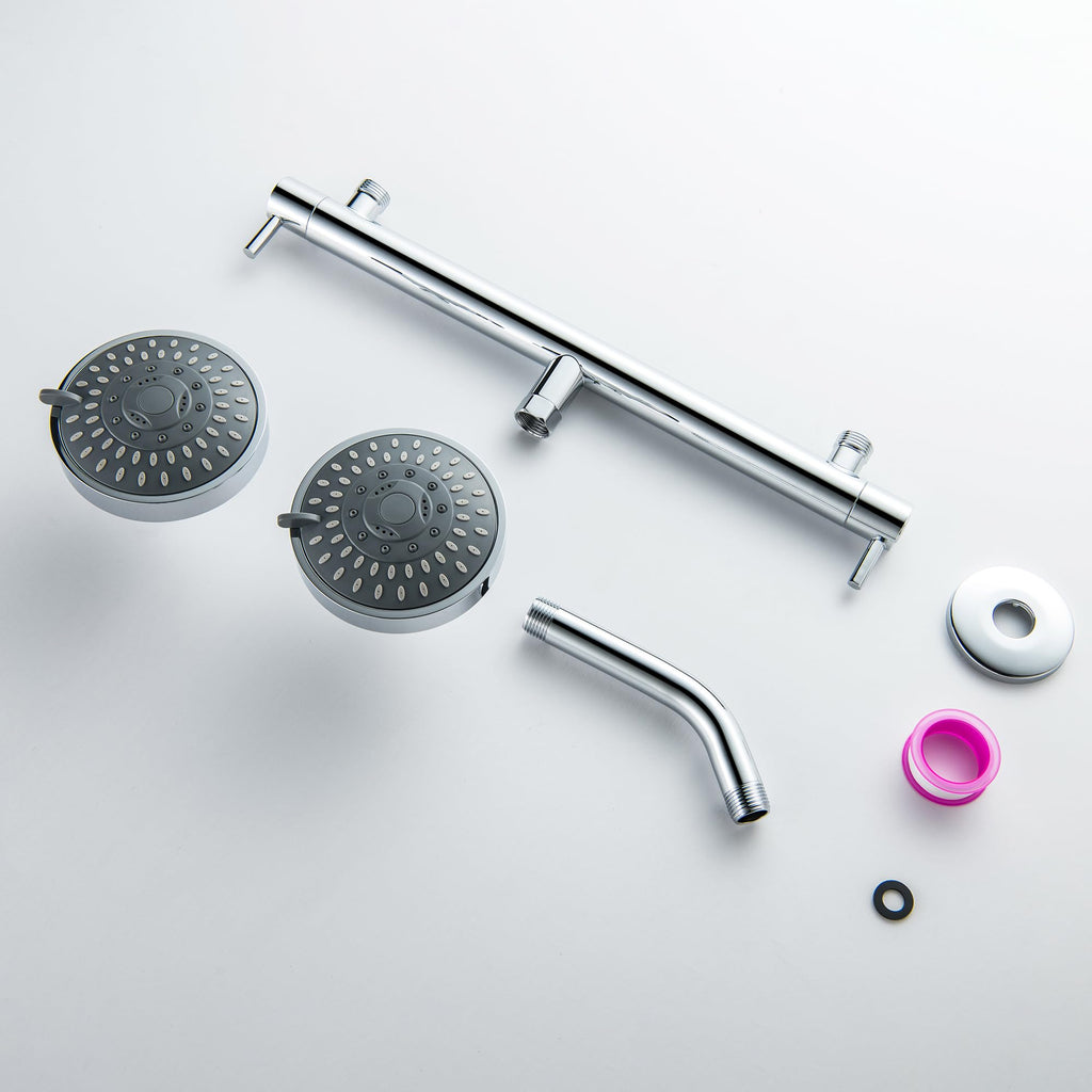 Double Shower Head for Two People, High Pressure 5 Setting 2 Person Dual Shower Head for Couple, Chrome