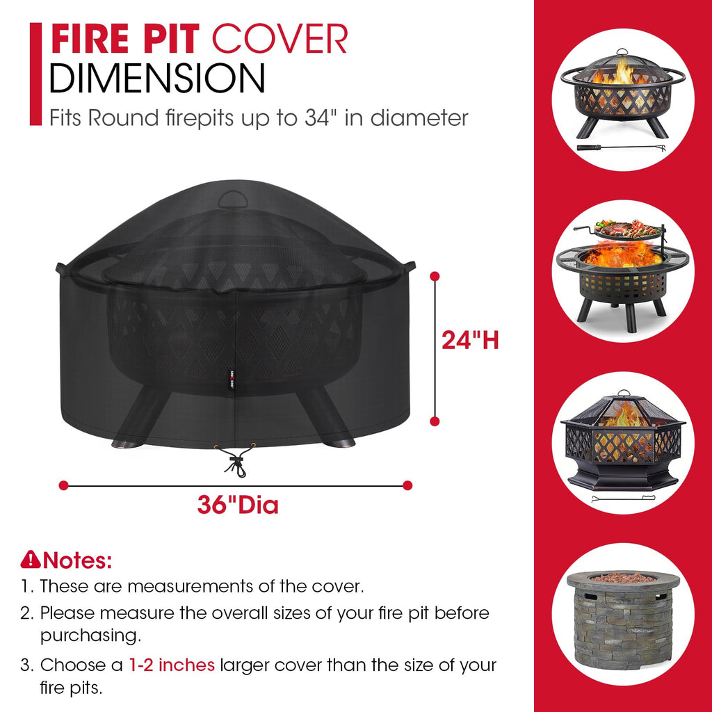 Round Fire Pit Cove/Fire Table Cover Waterproof, 36" Dia x 24" H