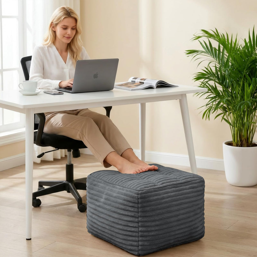 Square Pouf Ottoman, Boho Stuffed Poufs Ottoman with Memory Foam Filled 25.7 x 15.7 inches Modern Corduroy Foot Rest