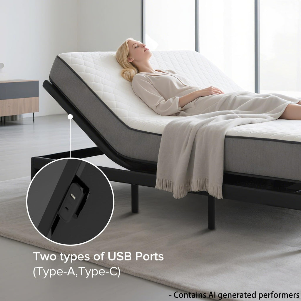 Queen Adjustable Bed Frame Base with Massage and Remote