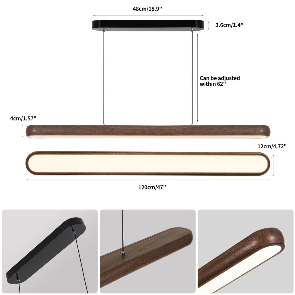 47 Inch Wood Grain Linear Pendant Light Kitchen Island Chandelier