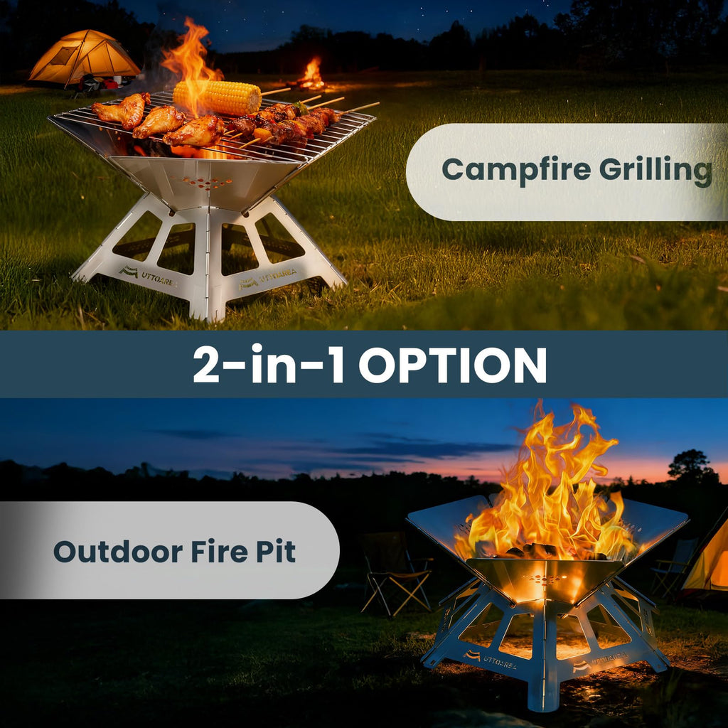 21" Portable Outdoor Fire Pit with Charcoal Grill Net & Storage Bag