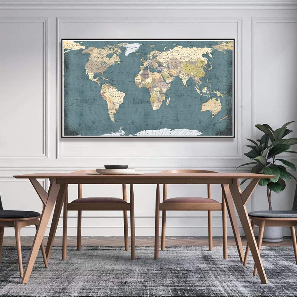 Large Office Wall Decoration Retro Detailed World Map Canvas Print
