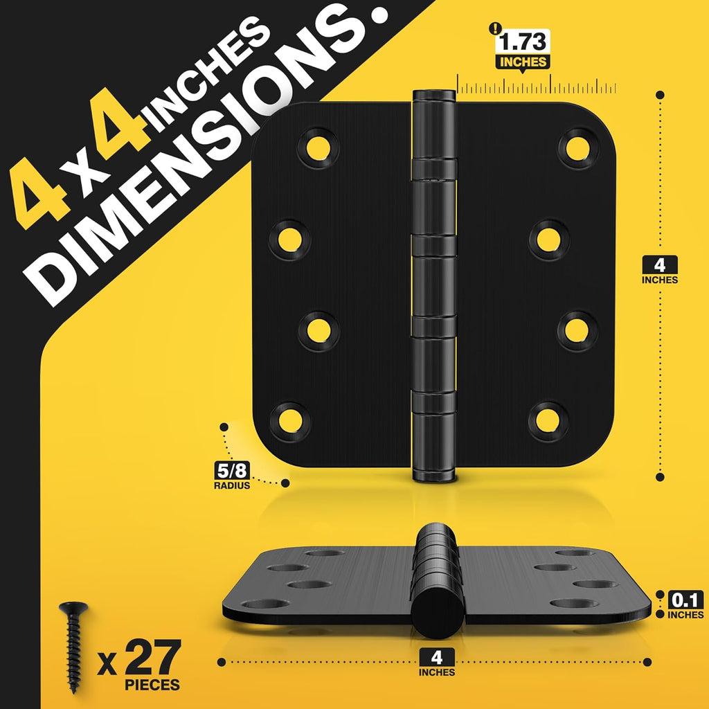 Ball Bearing Door Hinges, 4 x 4 Inches Door Hinges, Heavy Duty Stainless Steel Hinges, 5/8'' Radius Corner
