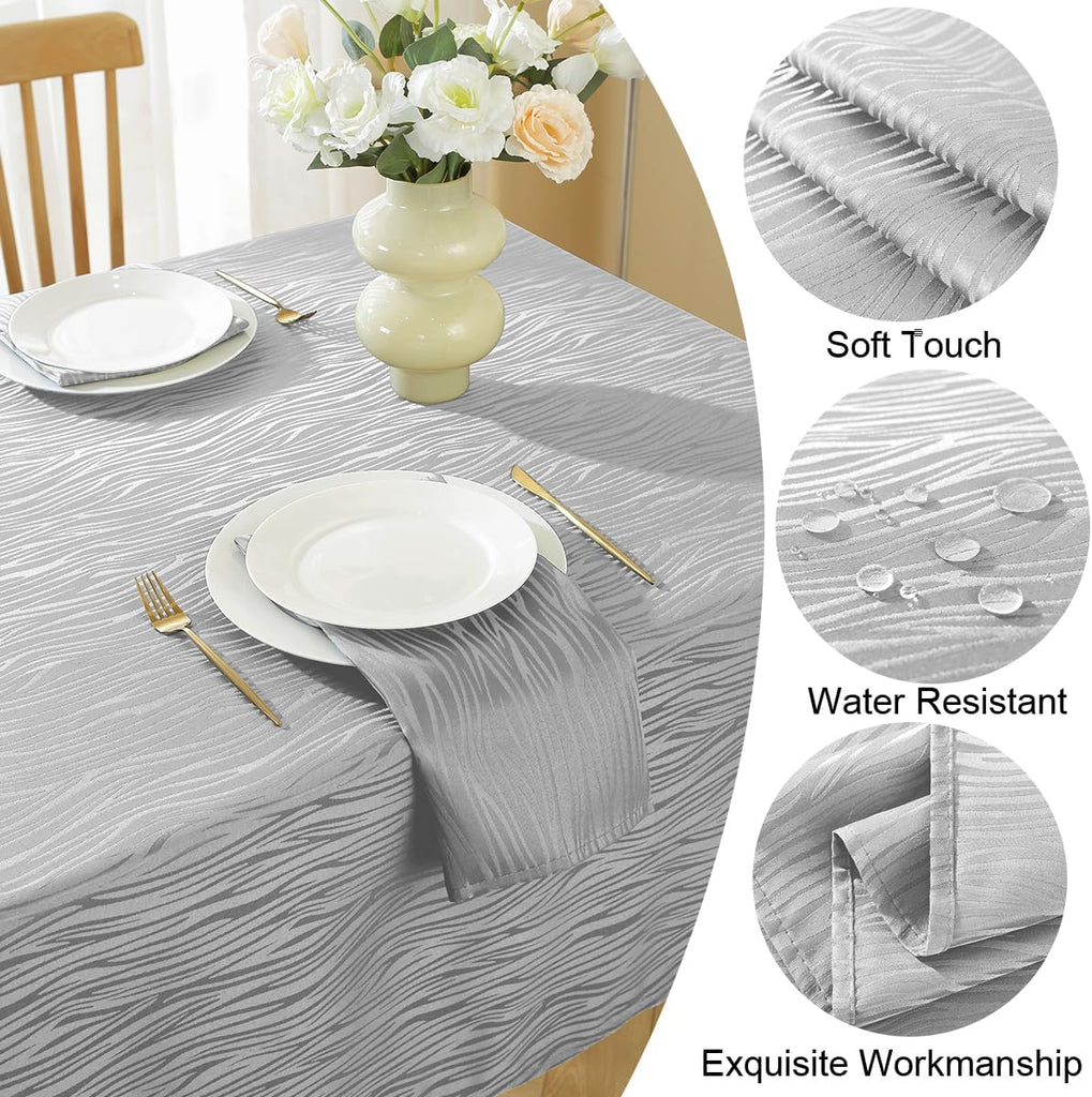 Wavy Swirl Jacquard Tablecloth, 60 x 120 Inch Rectangular Grey Textured Table Cover, Heavy Duty, Wri