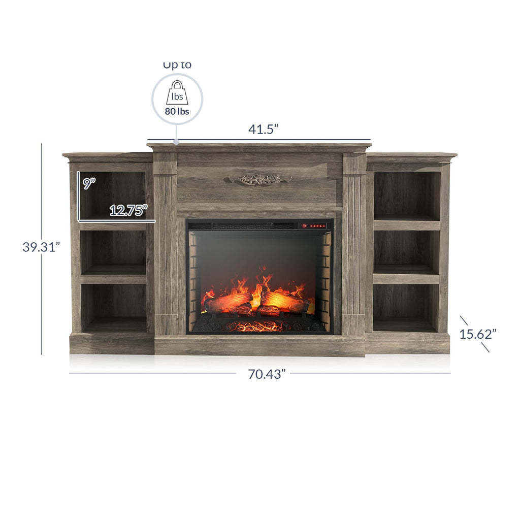70" Lenore Mantel with Electric Fireplace Heater - Gray