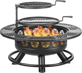 36 Inch Fire Pit with 2 Cooking Grills,Outdoor Wood Burning BBQ Firepit with Lid, 3-in-1 Outdoor Fire Pit for Backyard Deck Bonfire Patio