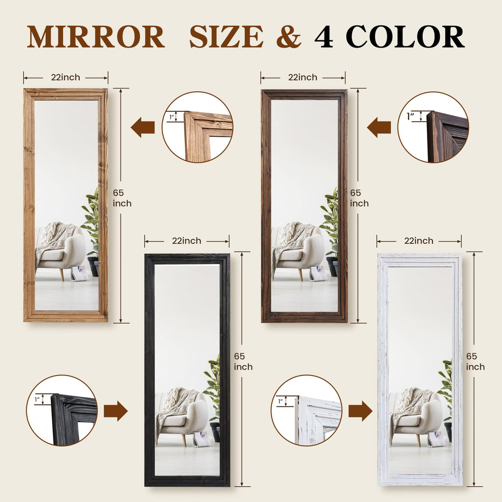 65x22in Full Length Mirror, 3-Tier Stepped Solid Wood Frame, Black