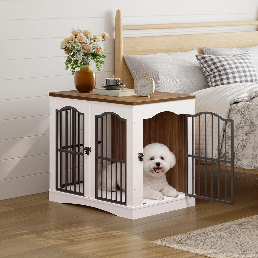 26.8" Wooden Dog Crate Furniture, Heavy Duty Dog Crate Indoor with 3 Doors, Dog Cage for Small/Medium Dogs