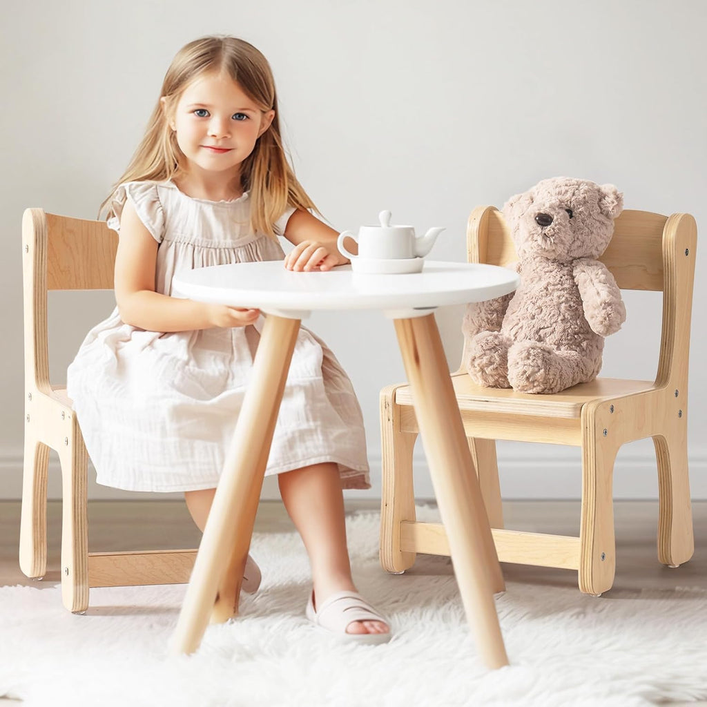 Kids Wooden Chairs Set of 2, Toddler Chairs for Table & Playroom, Solid Wood Kids Furniture with Ergonomic Backrest