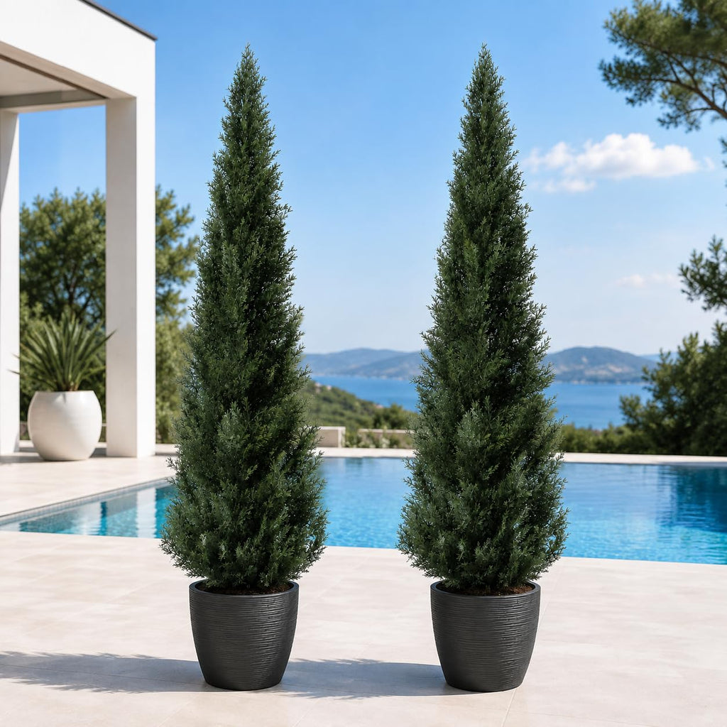 6 Feet Pre-Potted Evergreen Outdoor Artificial Cedar Tree for Front Porch Decor, Outdoor Entryway Decor Fake Tree