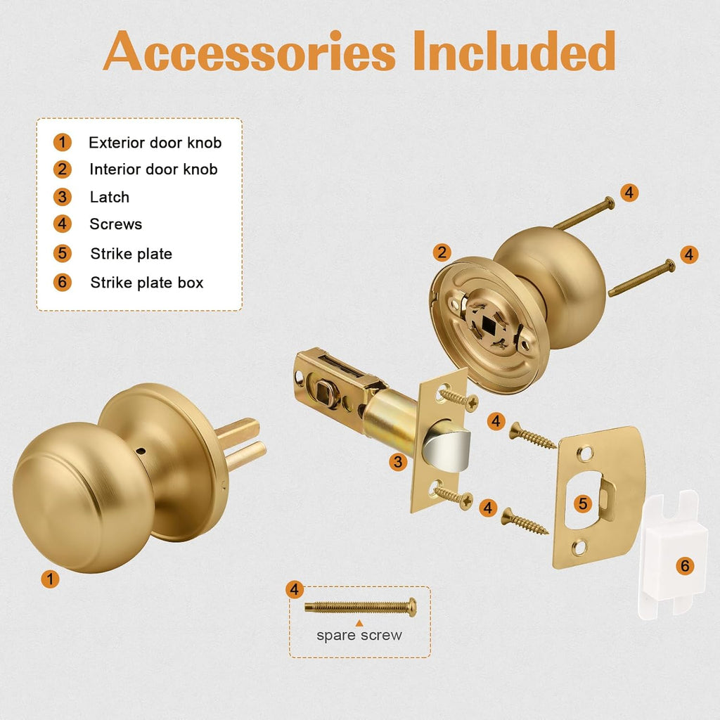 Champagne Bronze Interior Door Knob , Champagne Door Knobs Closet Door Knob, Passage Door Knobs with Round Ball Knob
